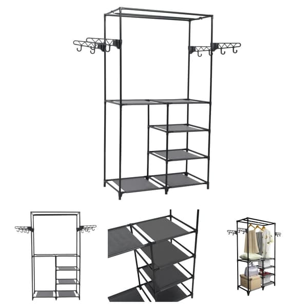 The Living Store tøjstativ 87x44x158 cm stål og ikke-vævet stof sort - Tøjstativer