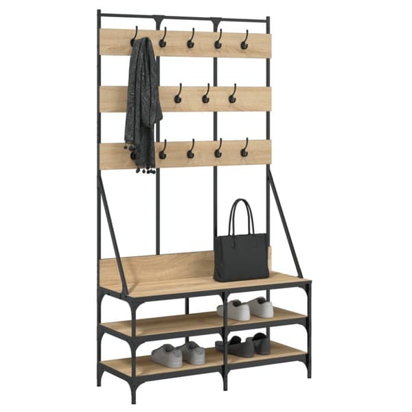 The Living Store tøjstativ med skoopbevaring 100x40x184 cm sonoma-eg -  Tøjstativer