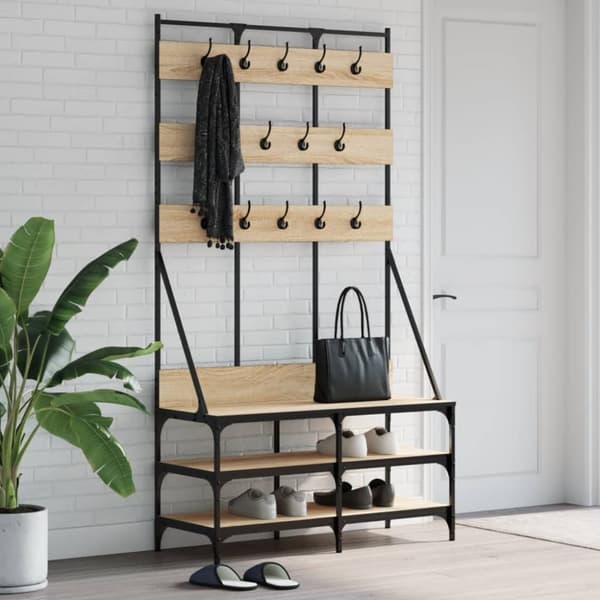 The Living Store tøjstativ med skoopbevaring 100x40x184 cm sonoma-eg -  Tøjstativer