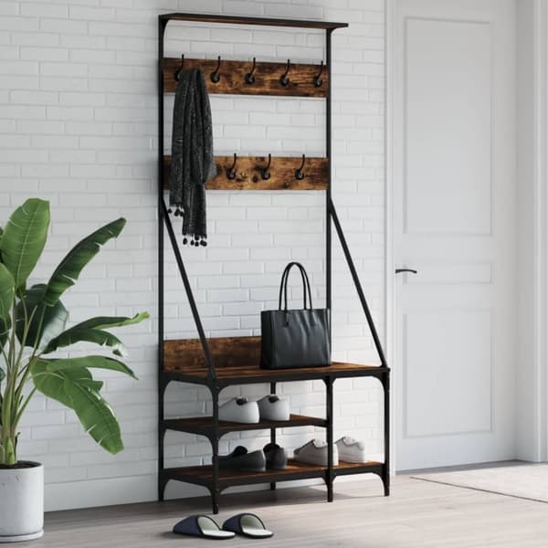 The Living Store tøjstativ med skoopbevaring 80x40x184 cm røget egetræsfarve -  Tøjstativer