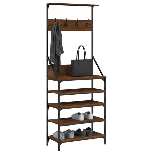 The Living Store tøjstativ med skoopbevaring 70x34x184 cm brun egetræsfarve -  Tøjstativer