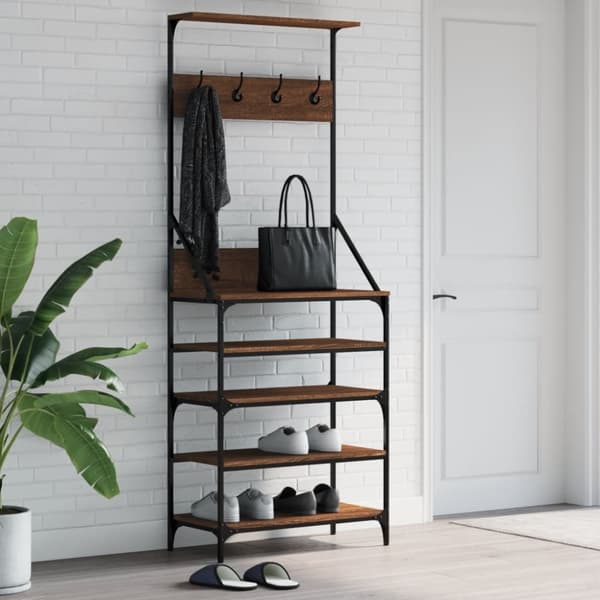 The Living Store tøjstativ med skoopbevaring 70x34x184 cm brun egetræsfarve -  Tøjstativer