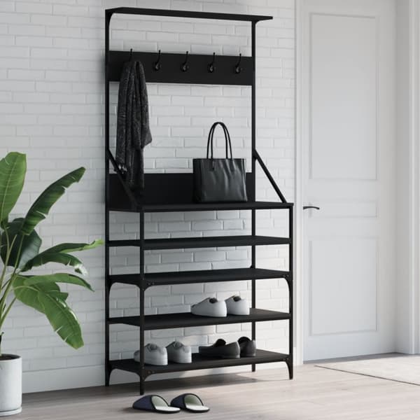 The Living Store tøjstativ med skoopbevaring 90x34x184 cm sort -  Tøjstativer