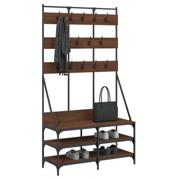 The Living Store tøjstativ med skoopbevaring 100x40x184 cm brun egetræsfarve -  Tøjstativer