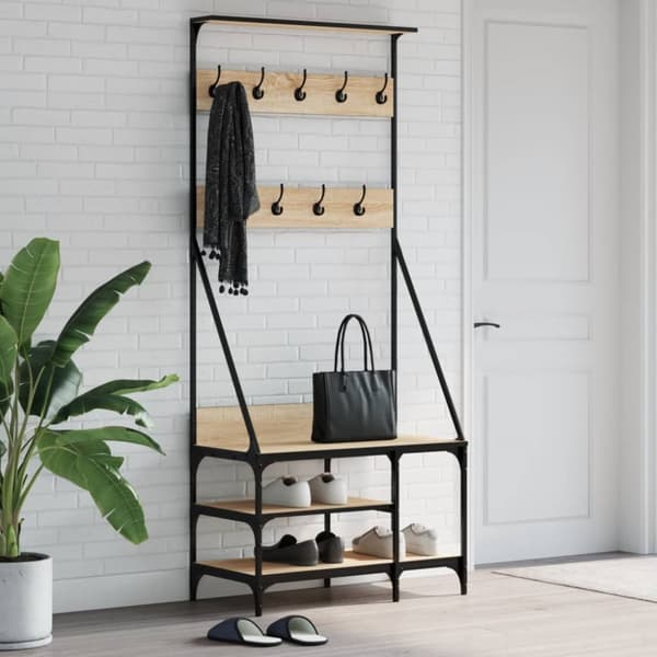 The Living Store tøjstativ med skoopbevaring 80x40x184 cm sonoma-eg -  Tøjstativer