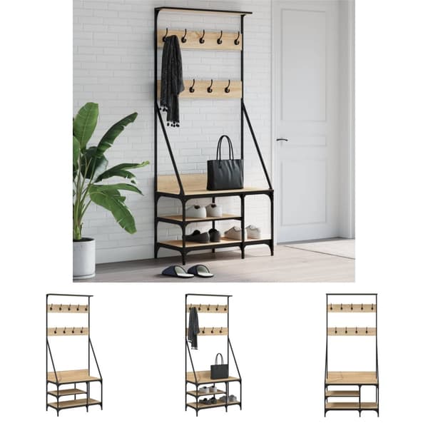 The Living Store tøjstativ med skoopbevaring 80x40x184 cm sonoma-eg -  Tøjstativer