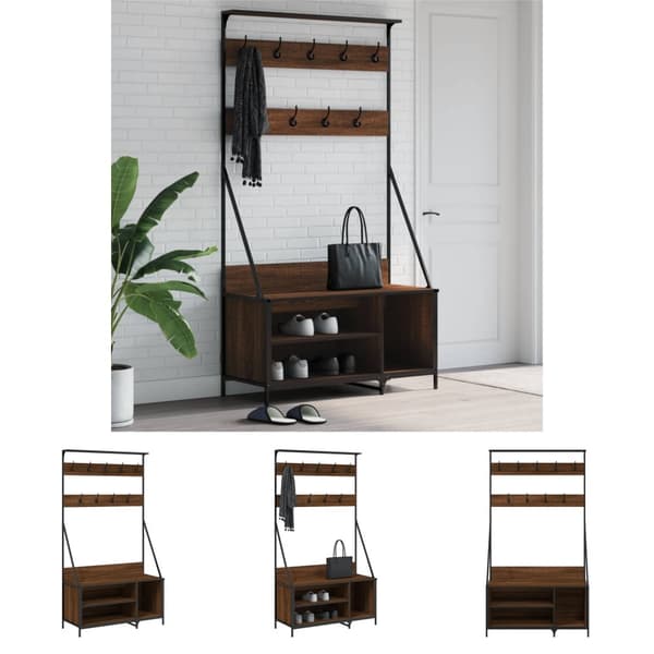 The Living Store tøjstativ med skoopbevaring 100x41x184 cm brun egetræsfarve -  Tøjstativer