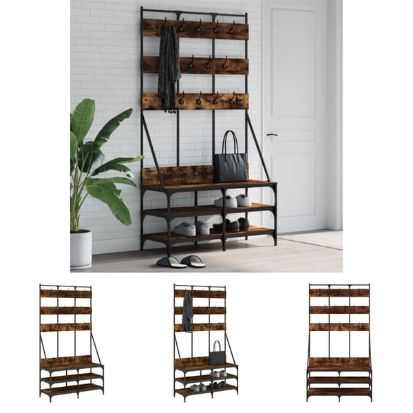 The Living Store Klädställning med skoförvaring rökfärgad ek 100x40x184 cm -  Klädhängare
