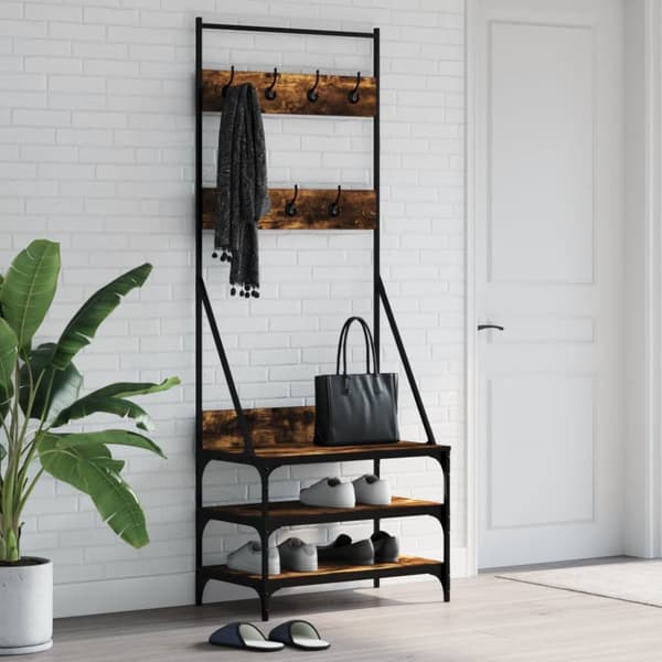 Klädställning med skoförvaring rökfärgad ek 70x40x184 cm