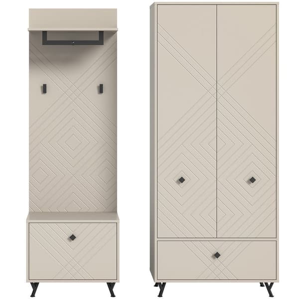Notes garderob uppsättning matt beige.