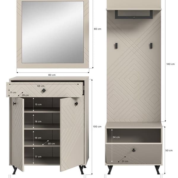 Notes garderob uppsättning matt beige.