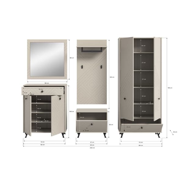 Notes garderobe oppstilling matt beige.