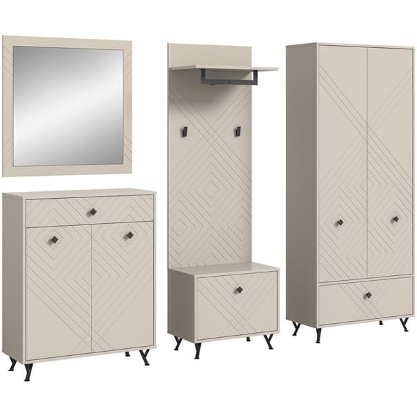Notes garderobe oppstilling matt beige.