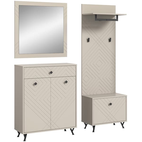 Notes garderobe oppstilling matt beige.
