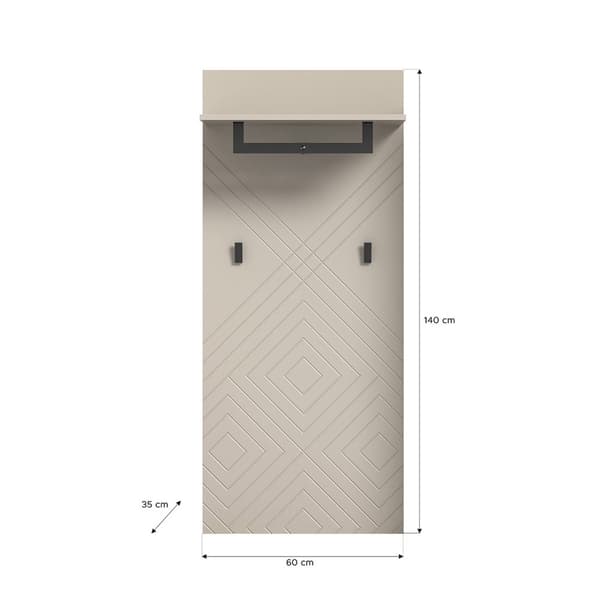 Notes knaggerekke 2 knagger 1 hylle matt beige.