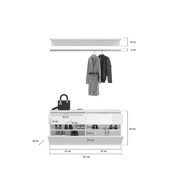 ProjektX garderobe oppstilling eik dekor, speil.