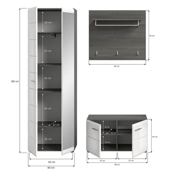 Salsa garderobe oppstilling hvit høyglans.