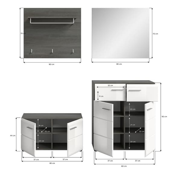 Salsa garderobe oppstilling hvit høyglans.