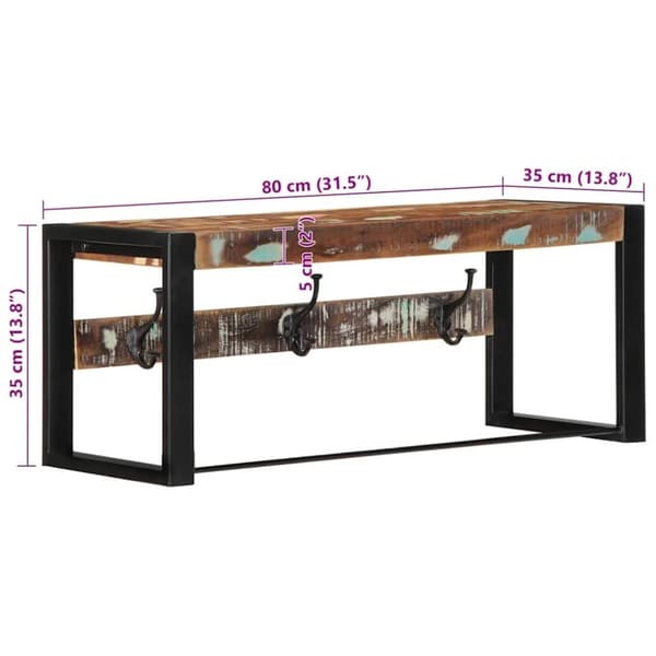 vidaXL knagerække 80x35x35 cm massivt genbrugstræ flerfarvet