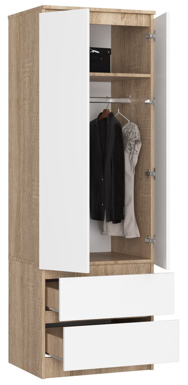 SKAB STAR S 60 cm 2 DØRE 2 SKUFFE PK SONOMA / HVID