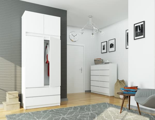 SKAB MED OVERBYGNING S 90 cm 2 DØRE 2 SKUFFE PK HVID