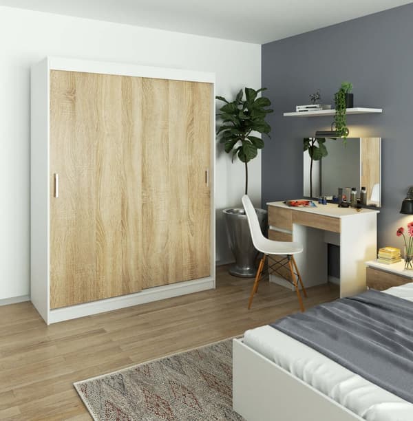 SKABE MED SKYDEDØRER 150 cm CLP MONO HVID/SONOMA