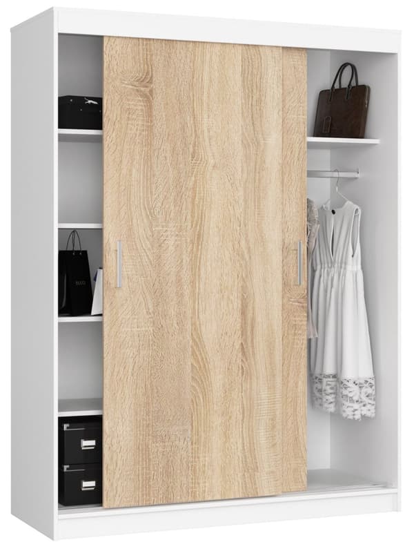 SKABE MED SKYDEDØRER 150 cm CLP MONO HVID/SONOMA