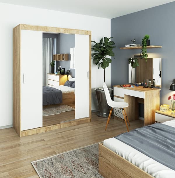SKAB MED SKJULER 150cm CLP SONOMA / HVID