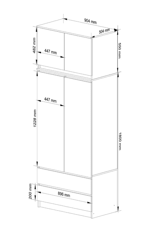 SKAB MED OVERBYGNING S 90 cm 2 DØRE 2 SKUFFE WENGE / HVID