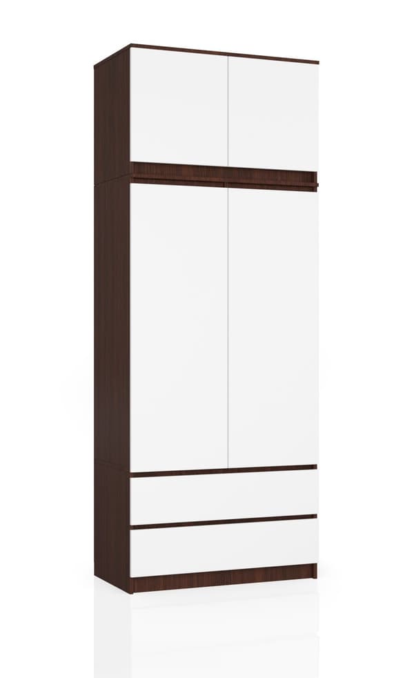 SKAB MED OVERBYGNING S 90 cm 2 DØRE 2 SKUFFE WENGE / HVID