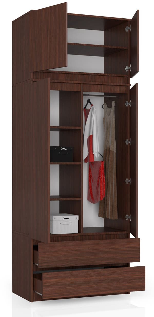 SKÅP MED ÖVERDEL S 90 cm 2 DÖRRAR 2 LÅDOR WENGE