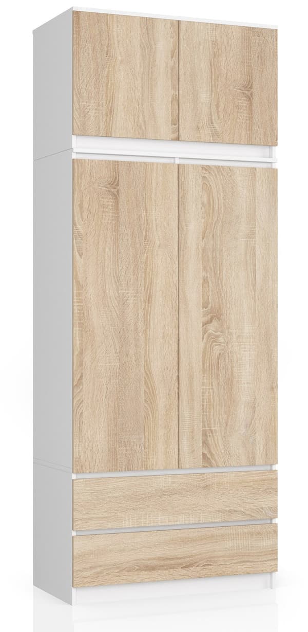 SKÅP MED ÖVERDEL S 90 cm 2 DÖRRAR 2 LÅDOR PK VIT / SONOMA