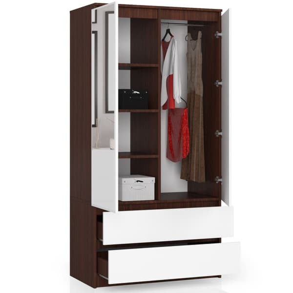 SKAB S 90 cm 2 DØRE 2 SKUFFE 2 SPEJLE WENGE / HVID