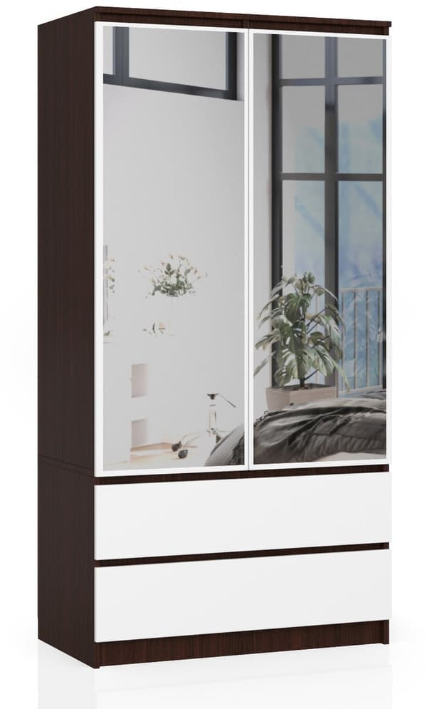 SKAB S 90 cm 2 DØRE 2 SKUFFE 2 SPEJLE WENGE / HVID