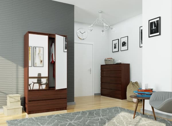 SKAB S 90 cm 2 DØRE 2 SKUFFE 2 SPEJLE WENGE