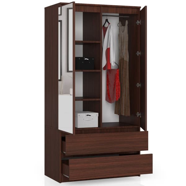 SKAB S 90 cm 2 DØRE 2 SKUFFE 2 SPEJLE WENGE