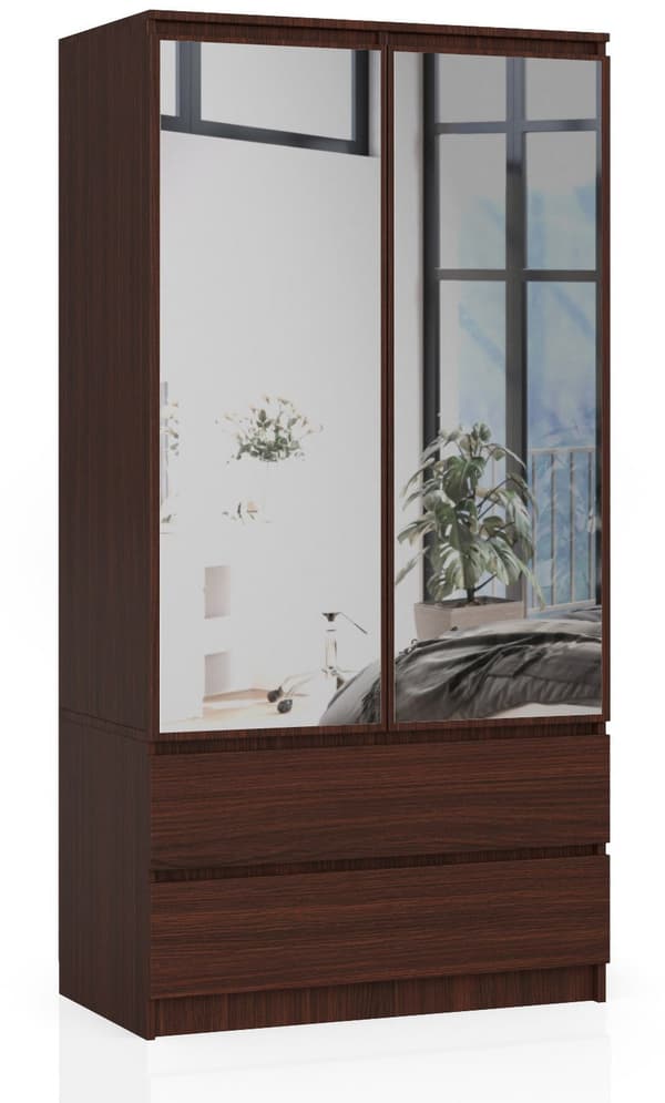 SKAB S 90 cm 2 DØRE 2 SKUFFE 2 SPEJLE WENGE