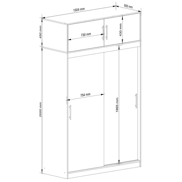 SKJUTDÖRRSSKÅP MED ÖVERDEL 150cm CLP SONOMA / VIT MONO