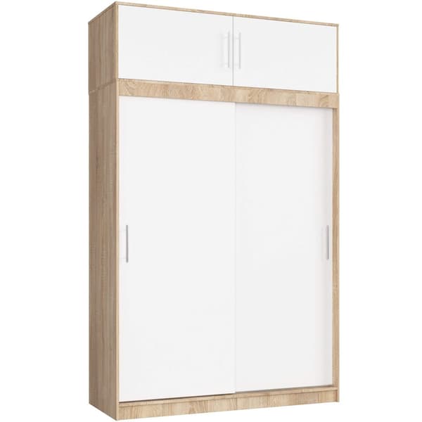SKJUTDÖRRSSKÅP MED ÖVERDEL 150cm CLP SONOMA / VIT MONO