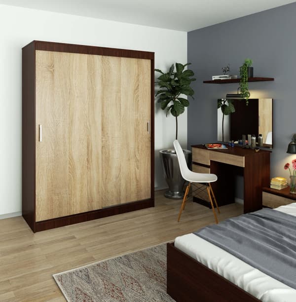SKJUTDÖRRSSKÅP 150 cm CLP MONO WENGE/SONOMA