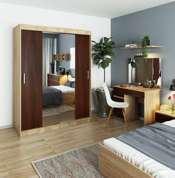 SKAB MED SKYDENDES DØRER 150cm CLP SONOMA / WENGE