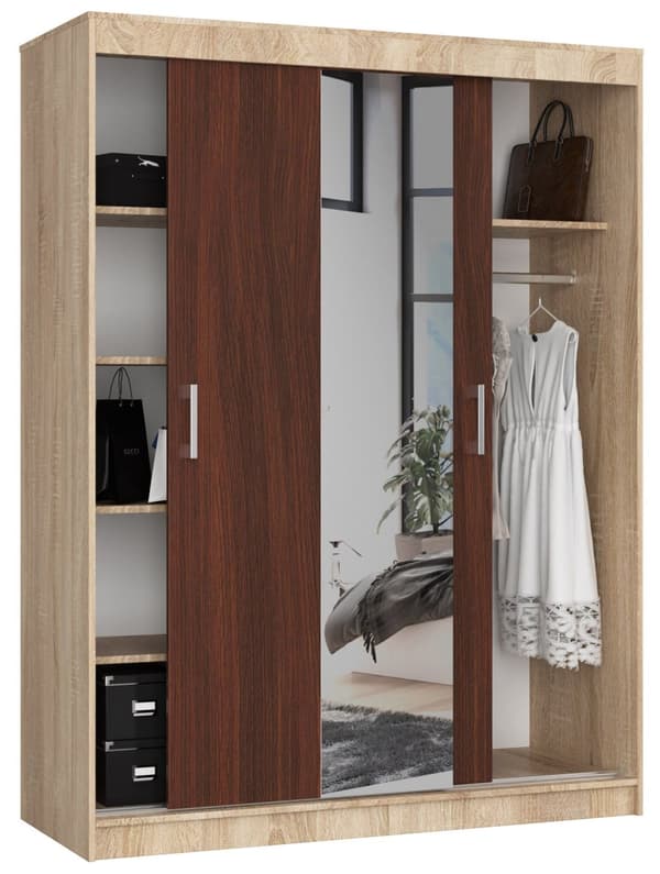 SKAB MED SKYDENDES DØRER 150cm CLP SONOMA / WENGE