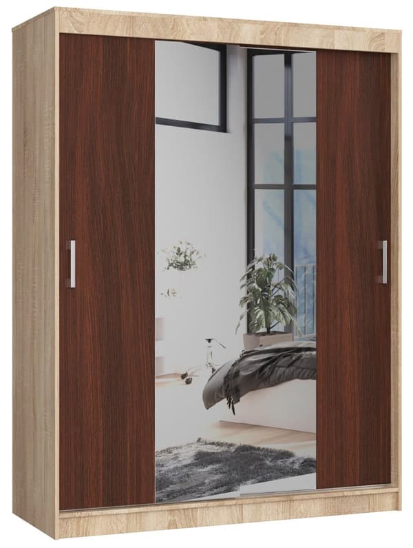 SKAB MED SKYDENDES DØRER 150cm CLP SONOMA / WENGE