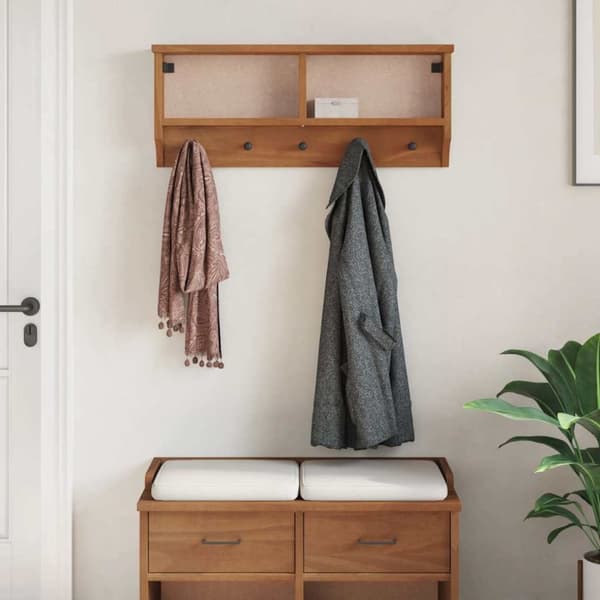 vidaXL Veggmontert knaggrekke SANDNES 87x12x35 cm heltre furu
