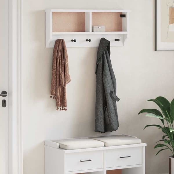 vidaXL Veggmontert knaggrekke SANDNES hvit 87x12x35 cm heltre furu