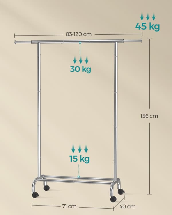 Klädställning, SONGMICS, 40 x (83-120) x 156 cm, Duvgrå.