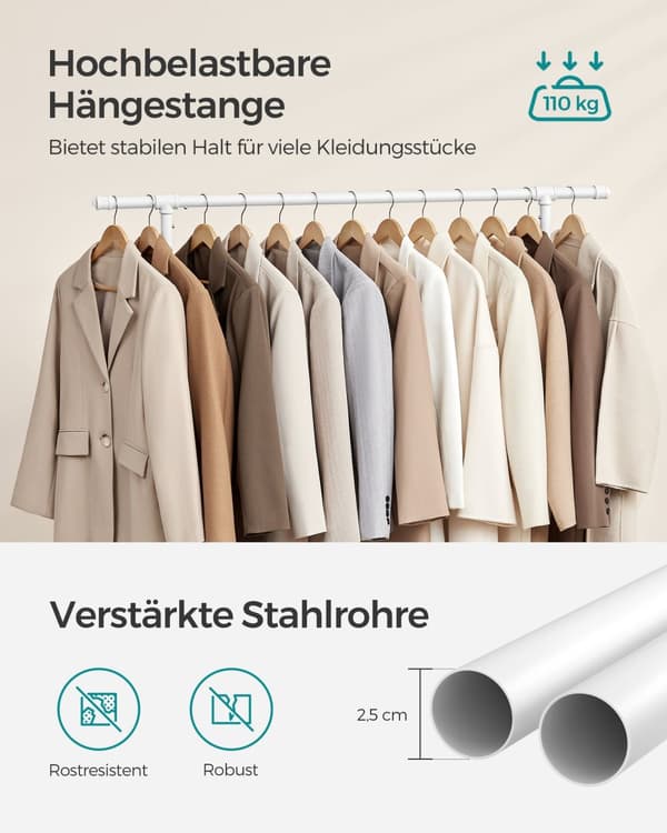 Klädställning, SONGMICS, 49x130x198 cm, Klassisk vit.