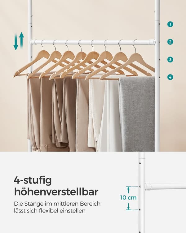 Klädställning, SONGMICS, 49x130x198 cm, Klassisk vit.