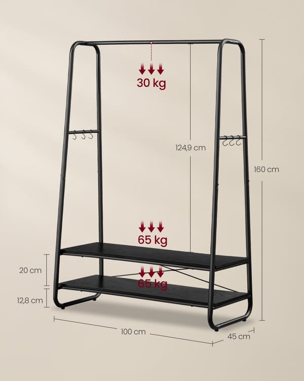 Klädställning, Garderobställning, Garderob, 45x100x160 cm, Vintagebrun, Ebenholtssvart-Mattsvart
