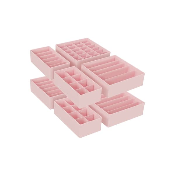 Opbevaringsbokse, Skuffeorganisator, sæt med 8, Grå, Rosa